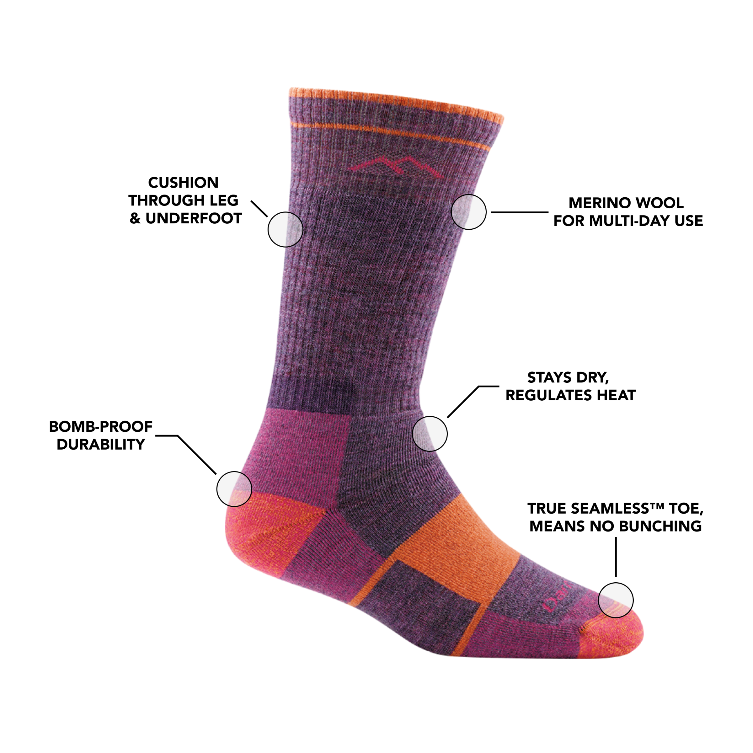 Darn Tough Merino Wool Women's Hiker Boot Full Cushion Midweight Hiking Socks - Image 9