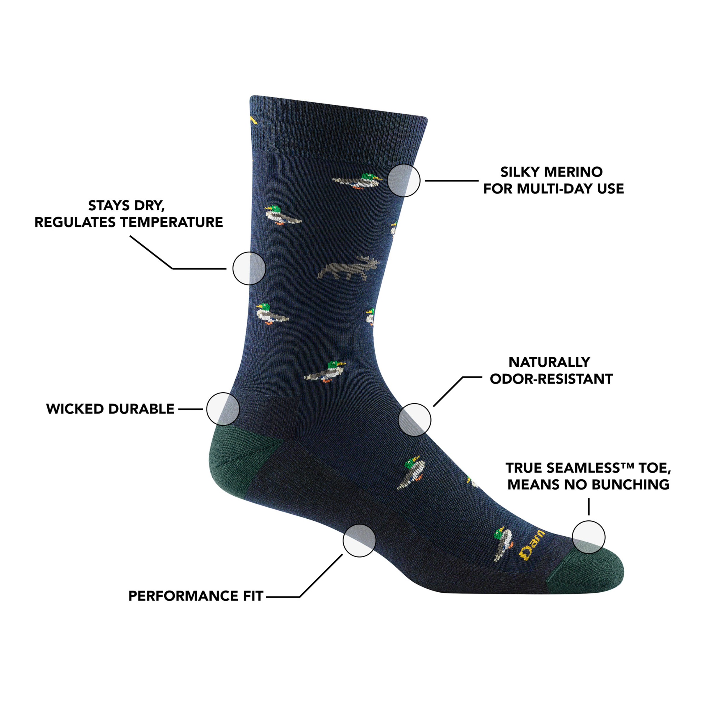 Darn Tough Merino Wool Men's Duck Duck Moose Crew Lightweight Lifestyle Socks - Image 8