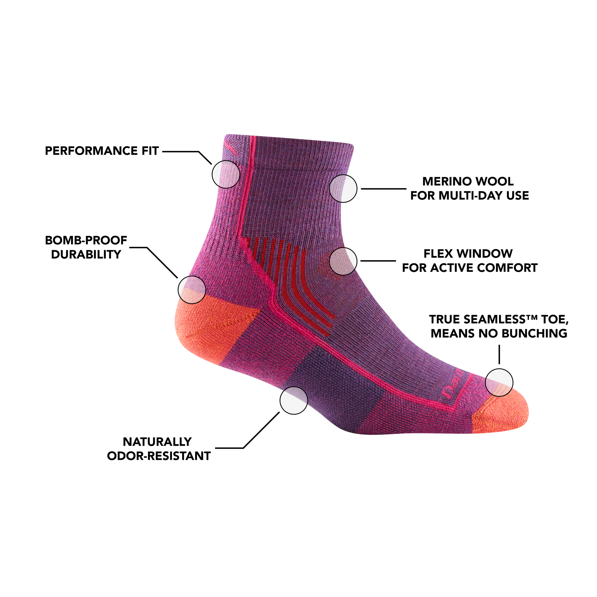 Darn Tough Merino Wool Women's Hiker Quarter Midweight Hiking Socks - Image 10