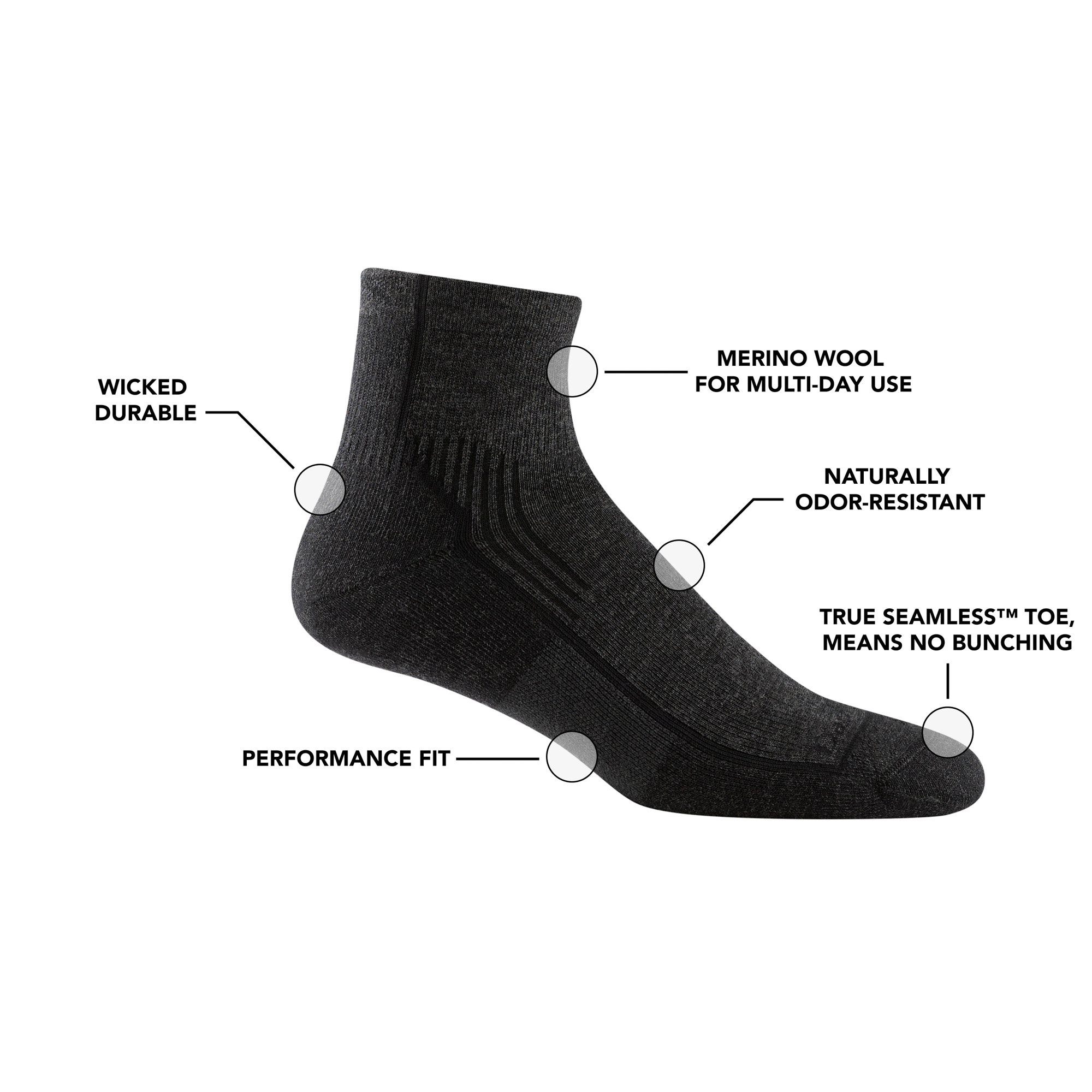 Darn Tough Merino Wool Men's Hiker Quarter Midweight Hiking Socks - Image 6